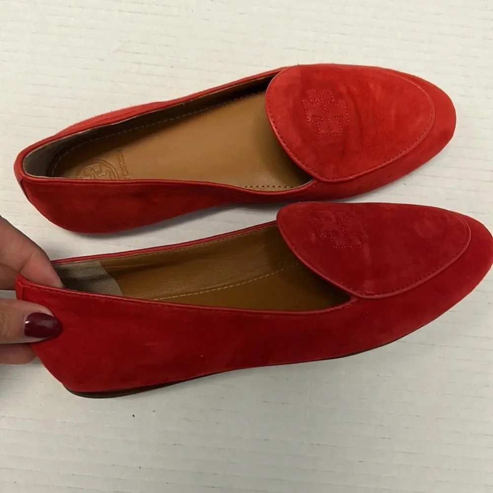 Tory Burch suede red loafers